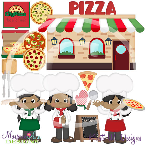 Pizza Time Girls Dark Skin SVG Cutting Files +Clipart - Click Image to Close
